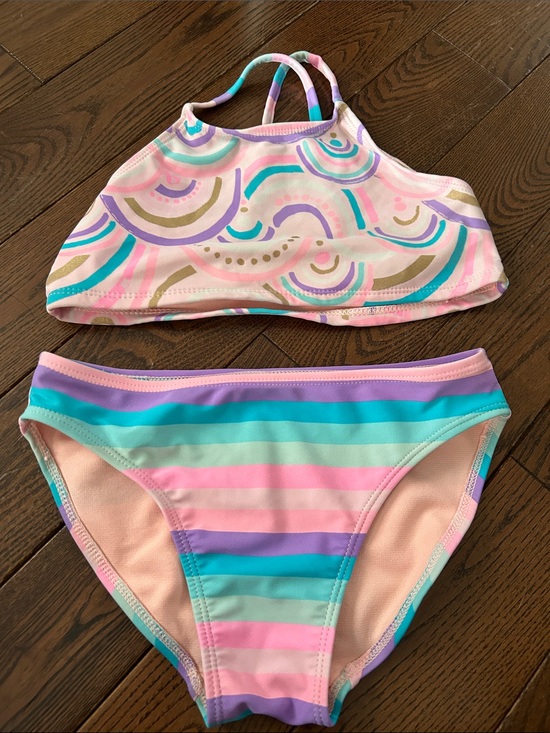 George Other - 🔥 5/$25 - Girls' Multicolor Rainbow Stripe Two-Piece Swim Set - Pink & Teal